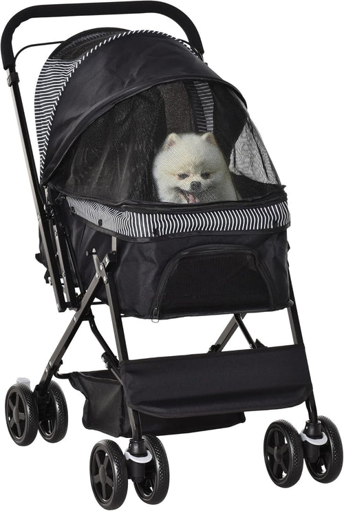 Foldable Dog Stroller Pushchair for Small Dogs 4 Wheels Canopy Brake