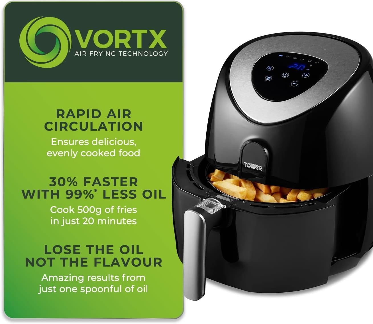 4.3L Digital Air Fryer Oven Vortx Tech Fast Healthy Cooking 60 Min Timer 200°C
