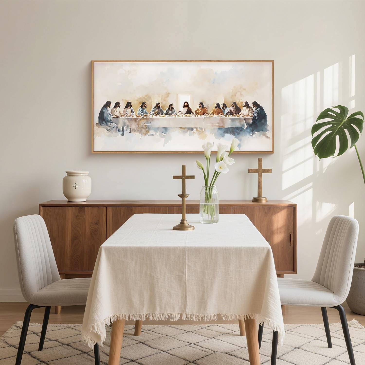 Jesus Last Supper Wall Art Framed Canvas Christian Faith Decor 20x40