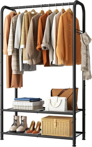 Rolling Clothes Rail with Shelf – Heavy Duty Black Rack 81×30×183cm