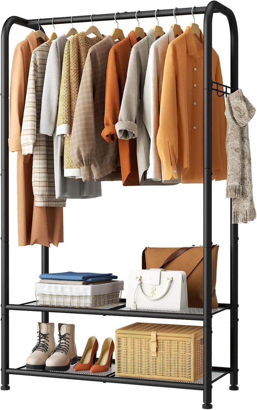 Rolling Clothes Rail with Shelf – Heavy Duty Black Rack 81×30×183cm