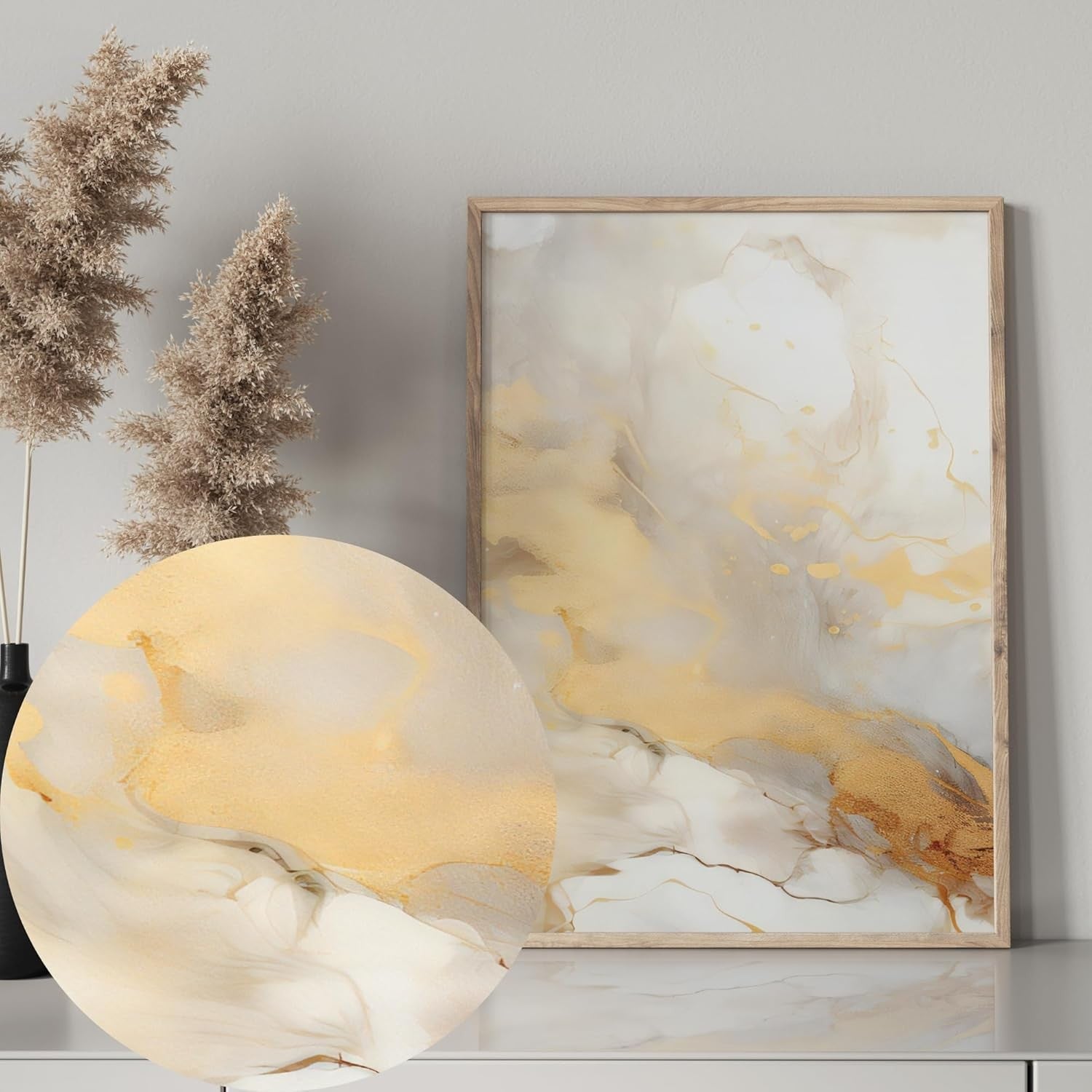 Gold Abstract Wall Art Set of 3 A3 A4 Unframed Beige Prints