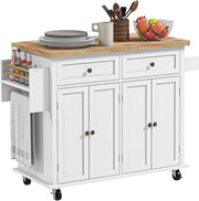 Kitchen Island Trolley on Wheels Storage Cabinet Drawers Shelves Wooden Top