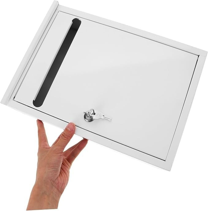Wall Mount Lockable Suggestion Box White Steel Secure Voting Complaint Drop