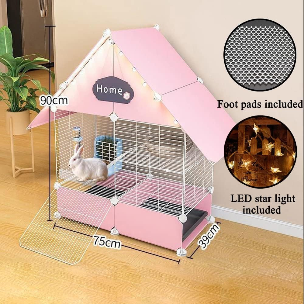 Indoor Rabbit Cage 2 Storey Small Animal Hutch Easy Clean Trays Urine Guard