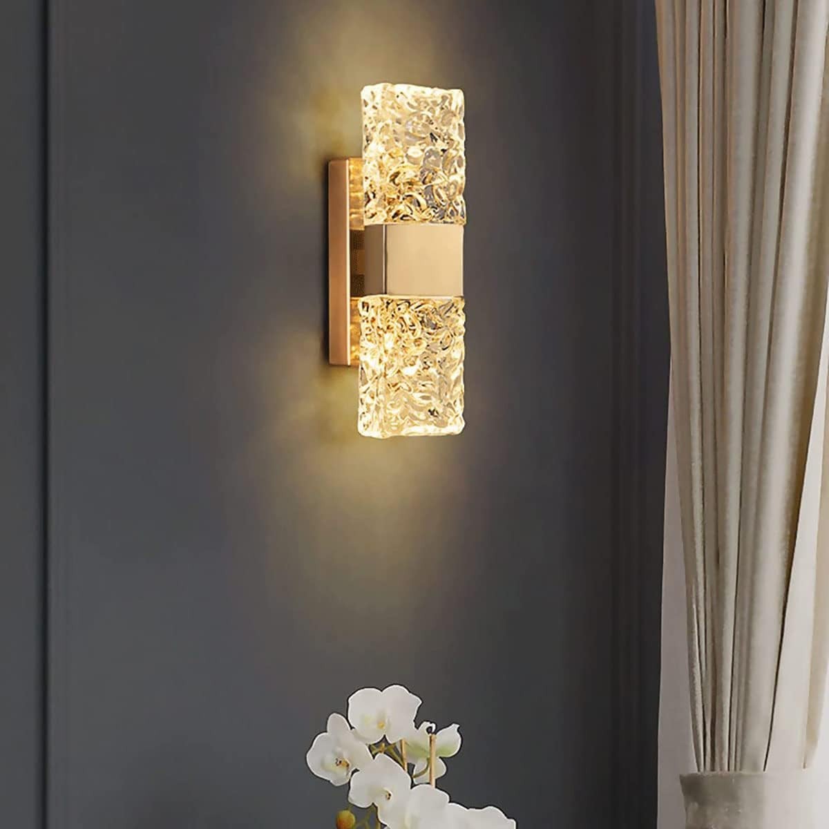 Golden LED Wall Light Fixture with Nordic Crystal, Energy Saving, Indoor
