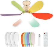 Socket Ceiling Fan with Light, Remote, E27 Base, Rainbow & White Blades, LED