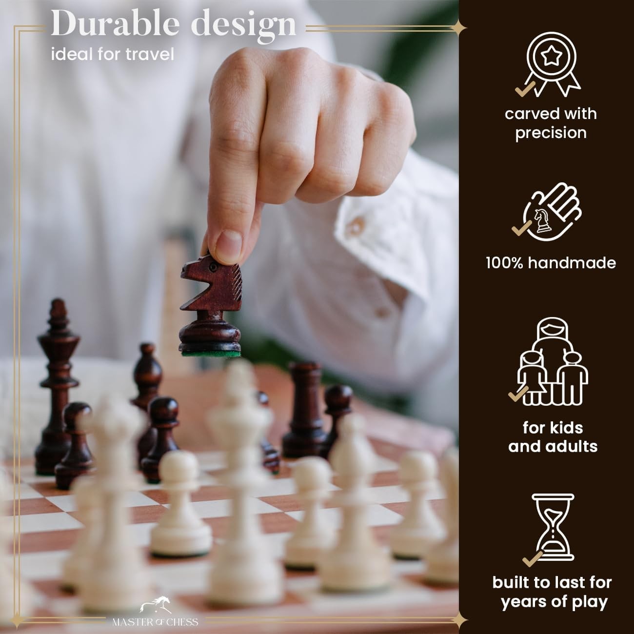 Tournament Wooden Chess Set 42cm Inlaid Foldable Board Staunton No.4 Pieces