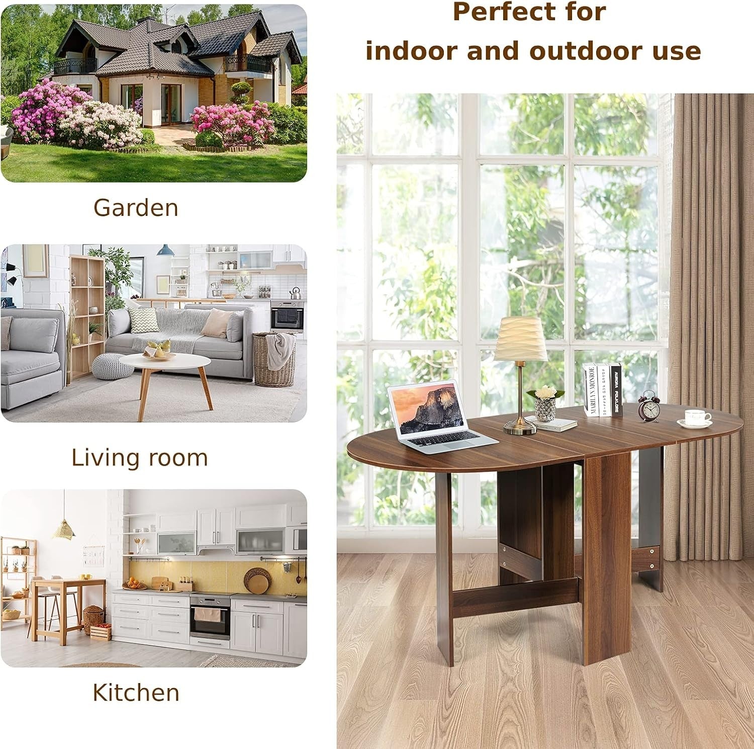 Expandable Folding Drop Leaf Dining Table Wooden Desk Small Space