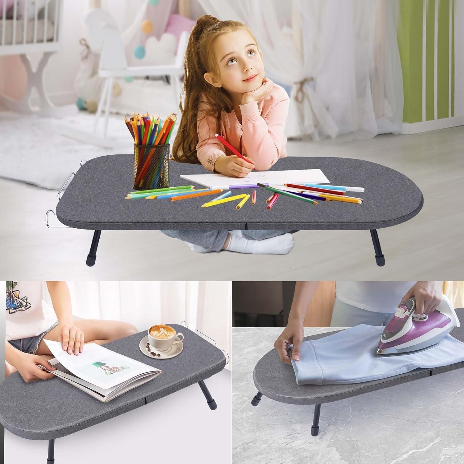 Tabletop Ironing Board Foldable Mini with Iron Rest Portable Travel Black