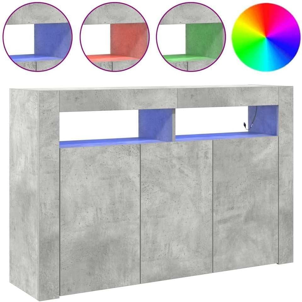 Modern Concrete Grey Sideboard LED Cabinet Storage Unit 116cm Dining Room