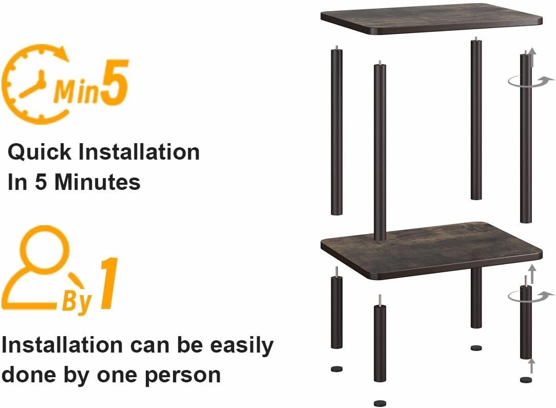 Oak Narrow Bedside Table with Shelf – 2-Tier Small End Table for Living Room