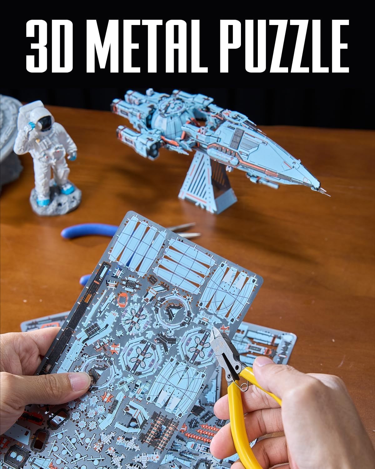 3D Metal Blue Space Starship Puzzle Kit 259PCS Sci-Fi DIY Model