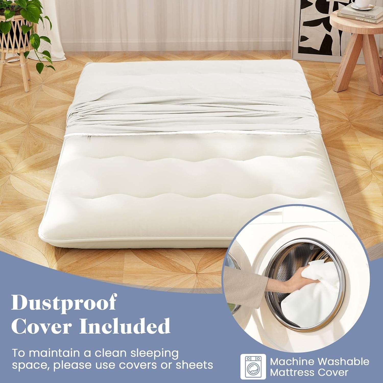 10cm Thick Beige Double Japanese Futon Mattress Foldable Washable Tatami Mat