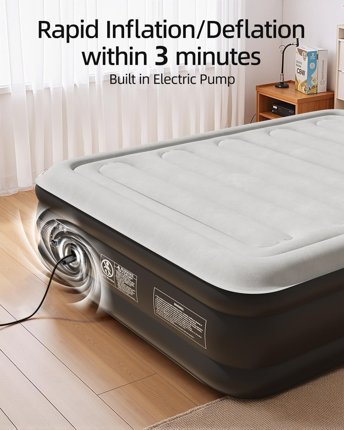 King Size Inflatable Air Mattress with Built-In Pump – Quick Inflate, Portable B