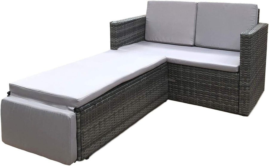 Outdoor Rattan Garden Sofa Set 2 Seater Lounge with Cushions & Extendable Footst