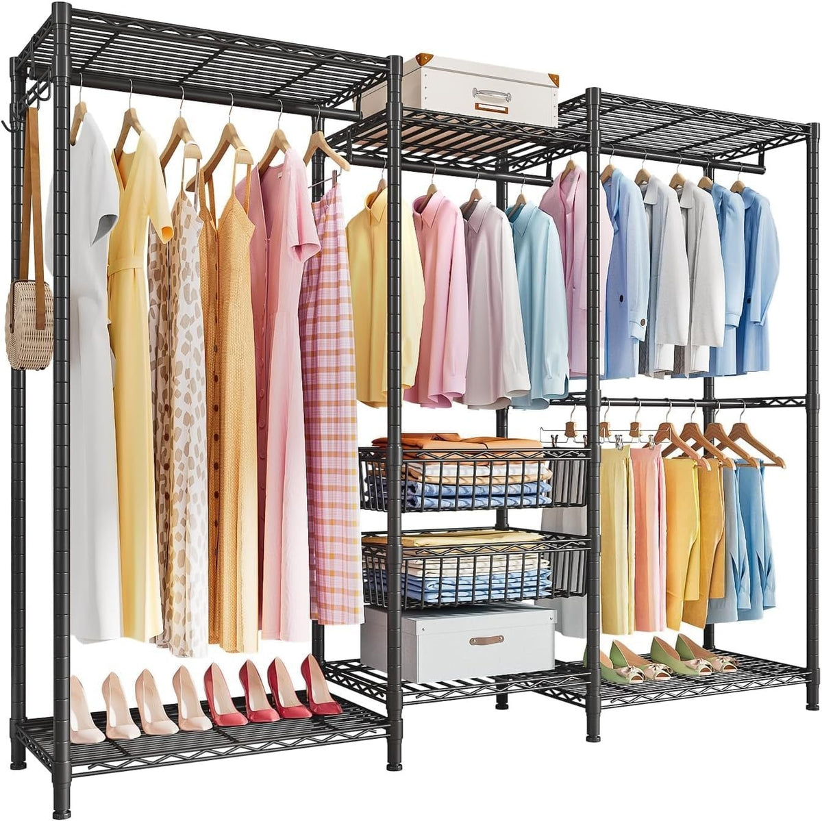 Heavy Duty Clothes Rail with Shelves & Baskets Black 320kg