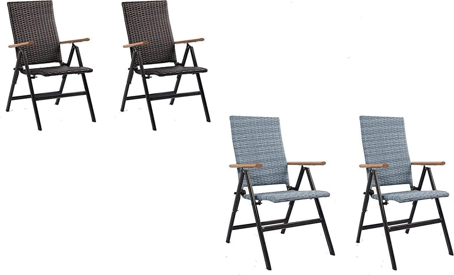 2x Folding Rattan Garden Chairs Reclining Aluminium Patio Balcony Outdoor