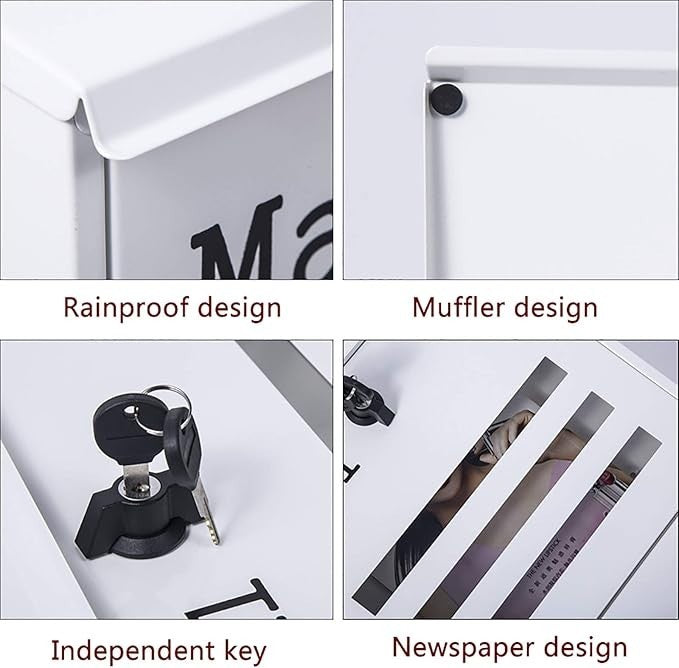 Lockable Wall Mounted Mailbox White – Weatherproof, Secure, Vintage Style