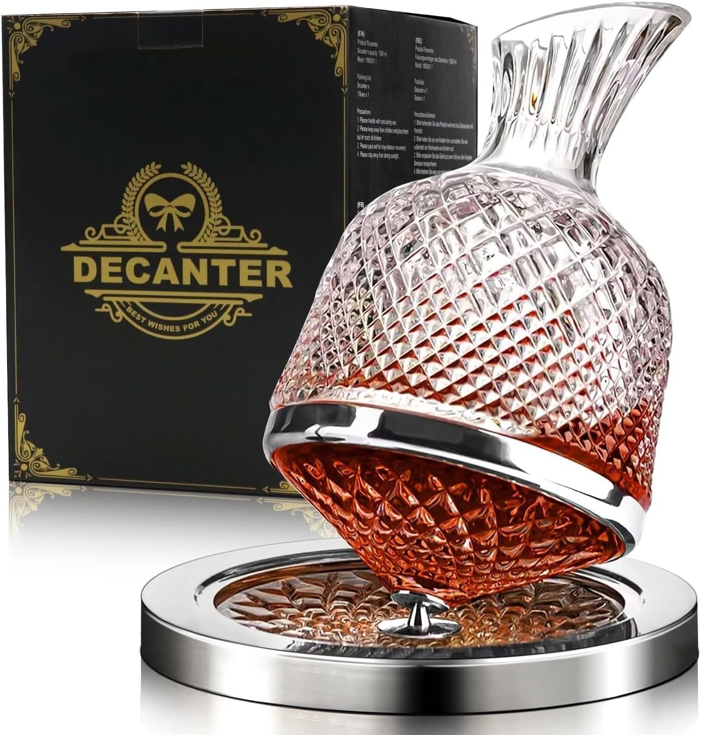 1500ml Crystal Wine Decanter 360° Rotating Aeration Set Luxury Gift Home Bar