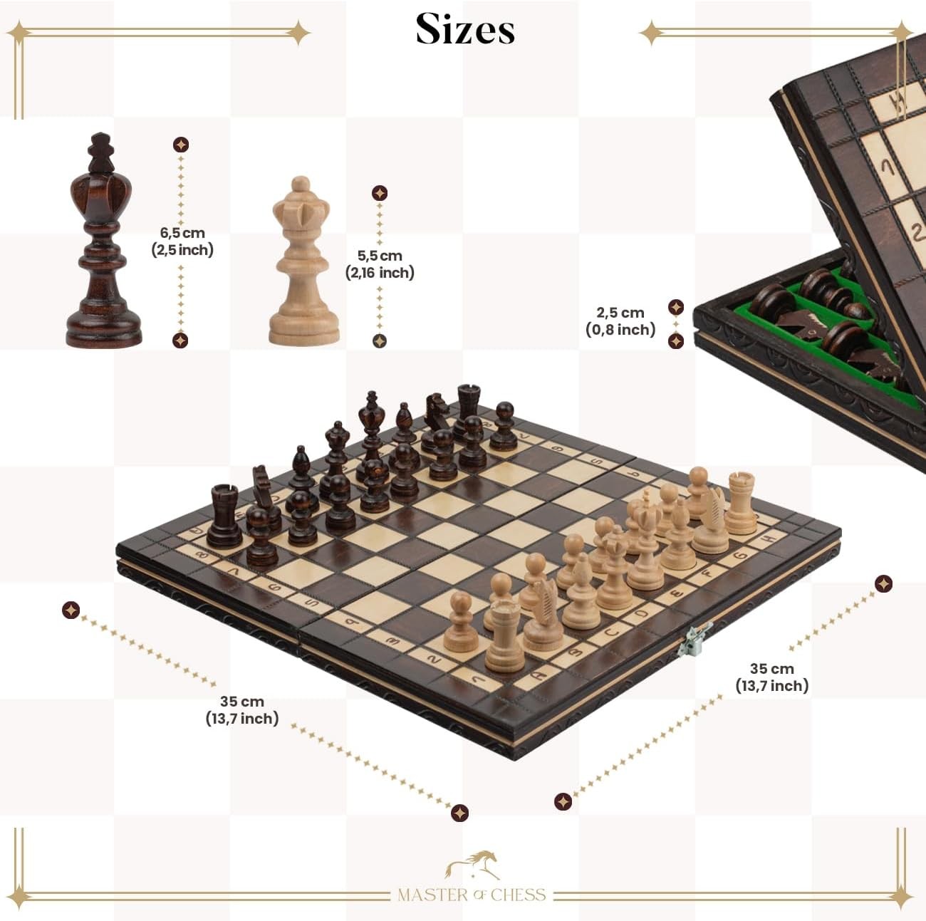 35cm Wooden Chess Set OLYMPIC | Handcrafted Board & Pieces | Portable Luxury