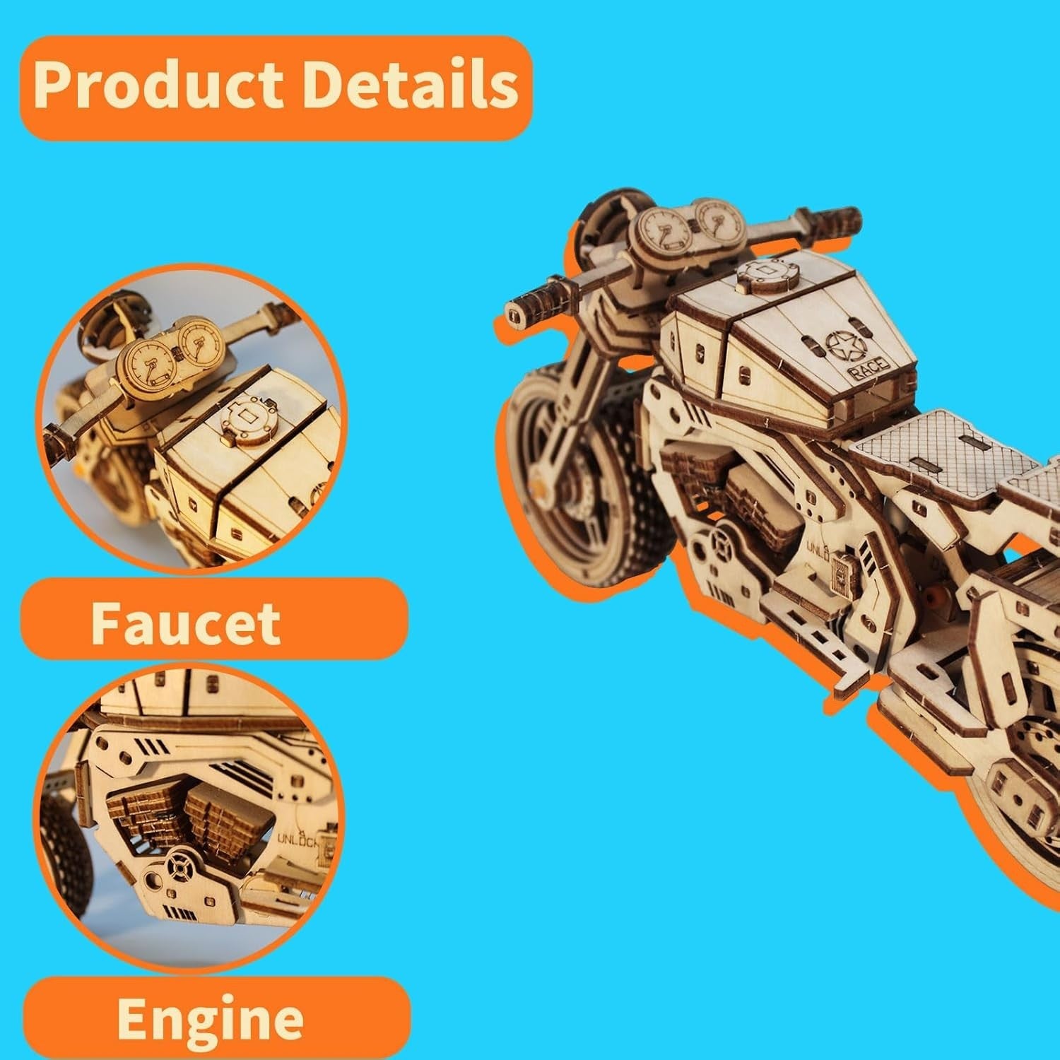 3D Wooden Motorcycle Puzzle Model Kit – DIY Craft, Handcrafted, Gift Ready