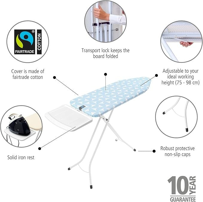 Extra Large Ironing Board 124x45cm XL Steam Unit Holder Adjustable Height
