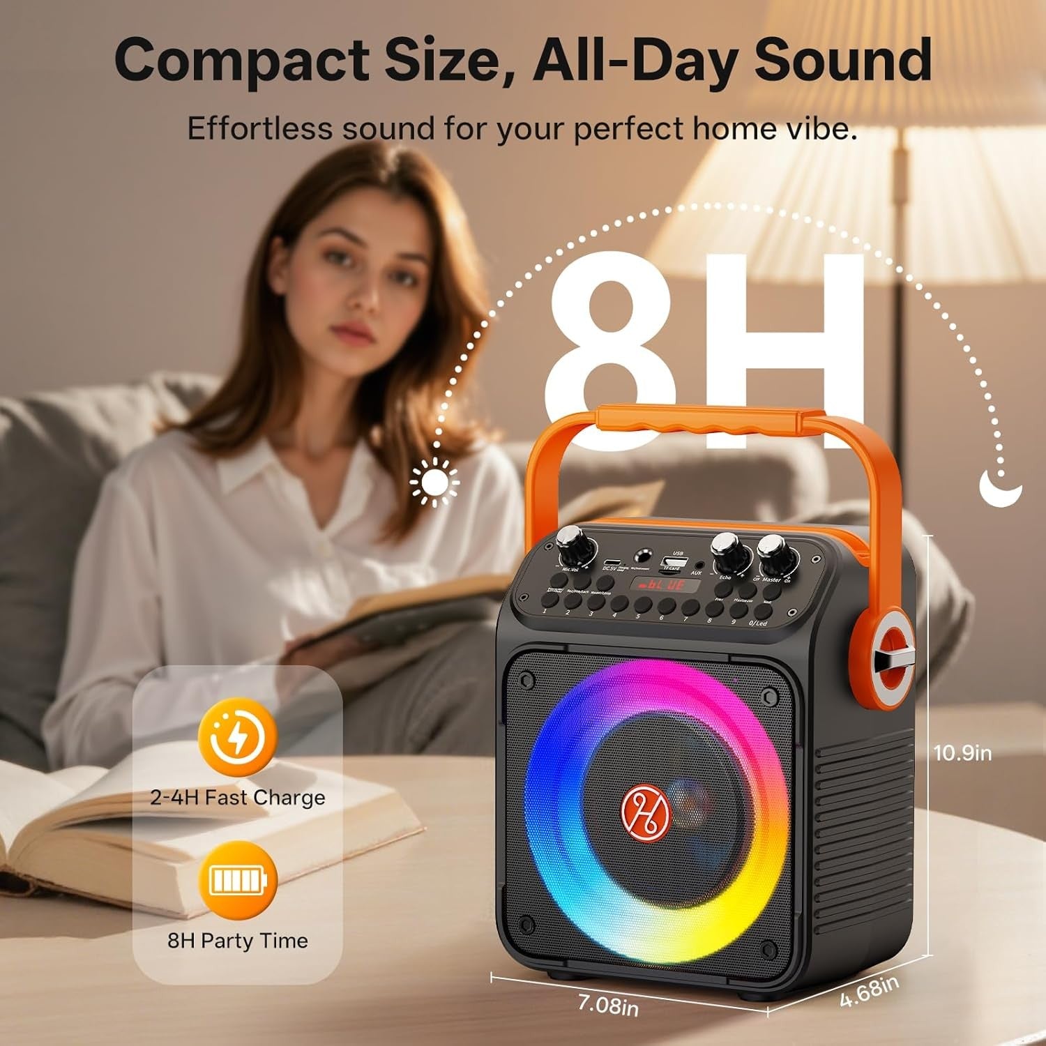 Bluetooth Karaoke Machine 2 Mics PA Speaker LED Lights REC