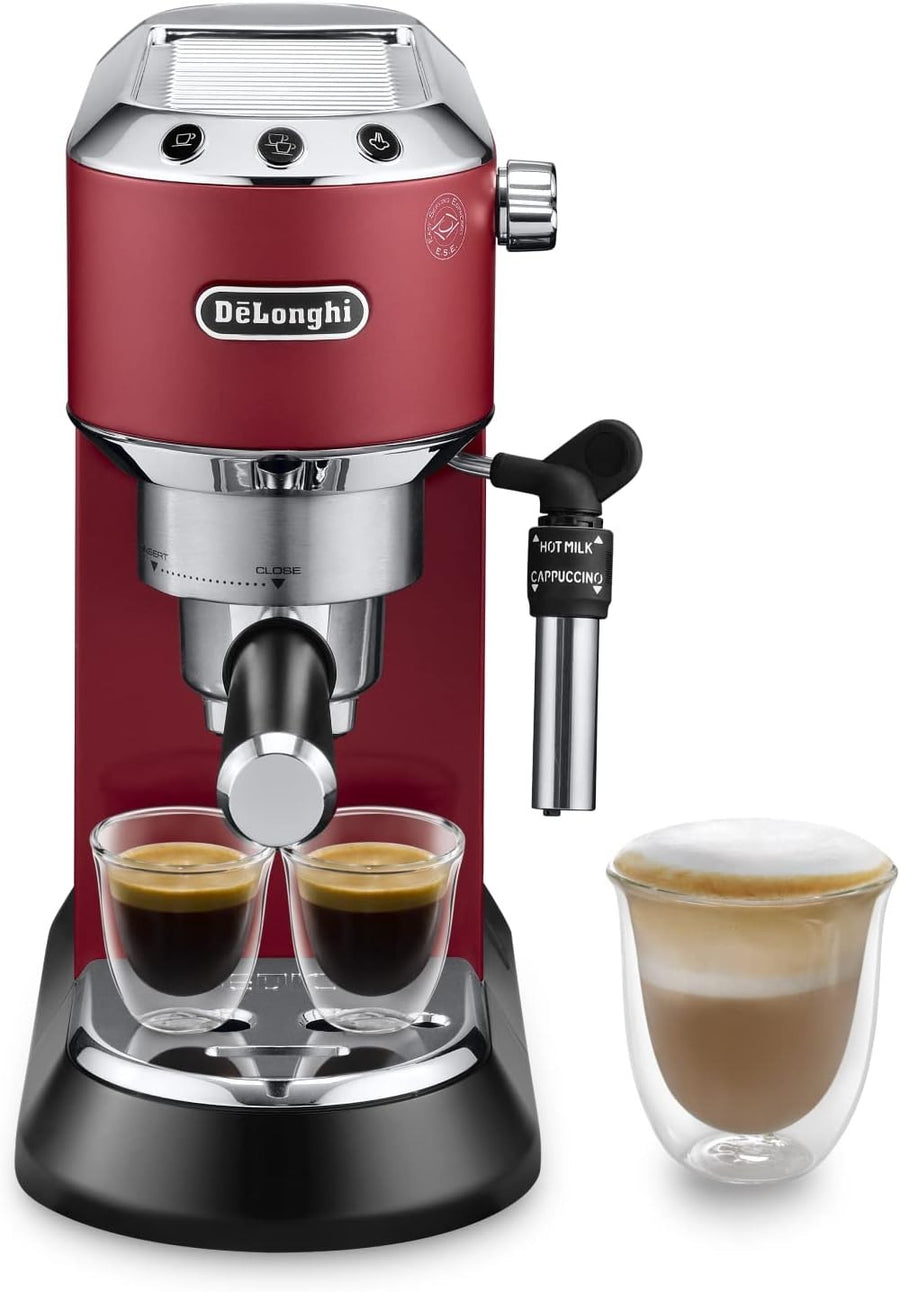 Retro Red Espresso Coffee Machine | 15 Bar Pressure | Milk Frother | Compact 1L