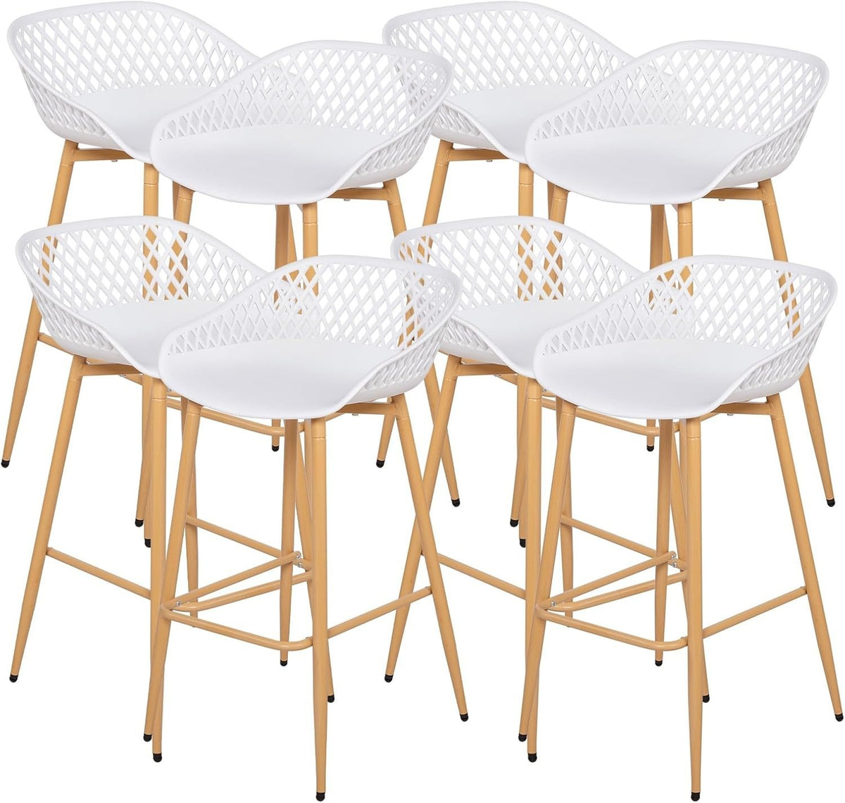 Bar Stools Set of 8 with Backrest 68cm Seat Height White Metal