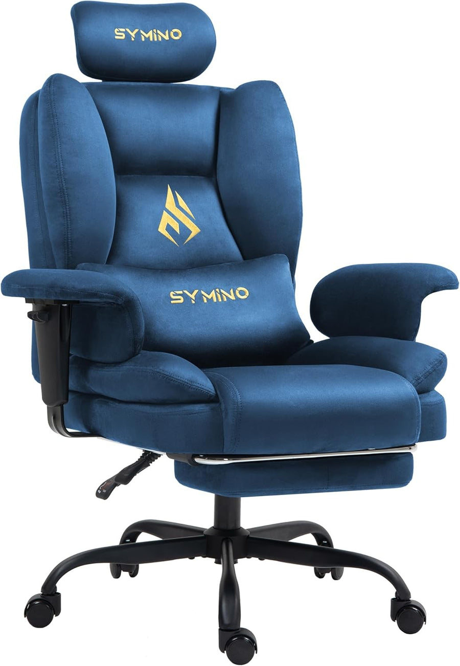 Ergonomic Gaming Chair w/ Footrest Pocket Spring Support Blue