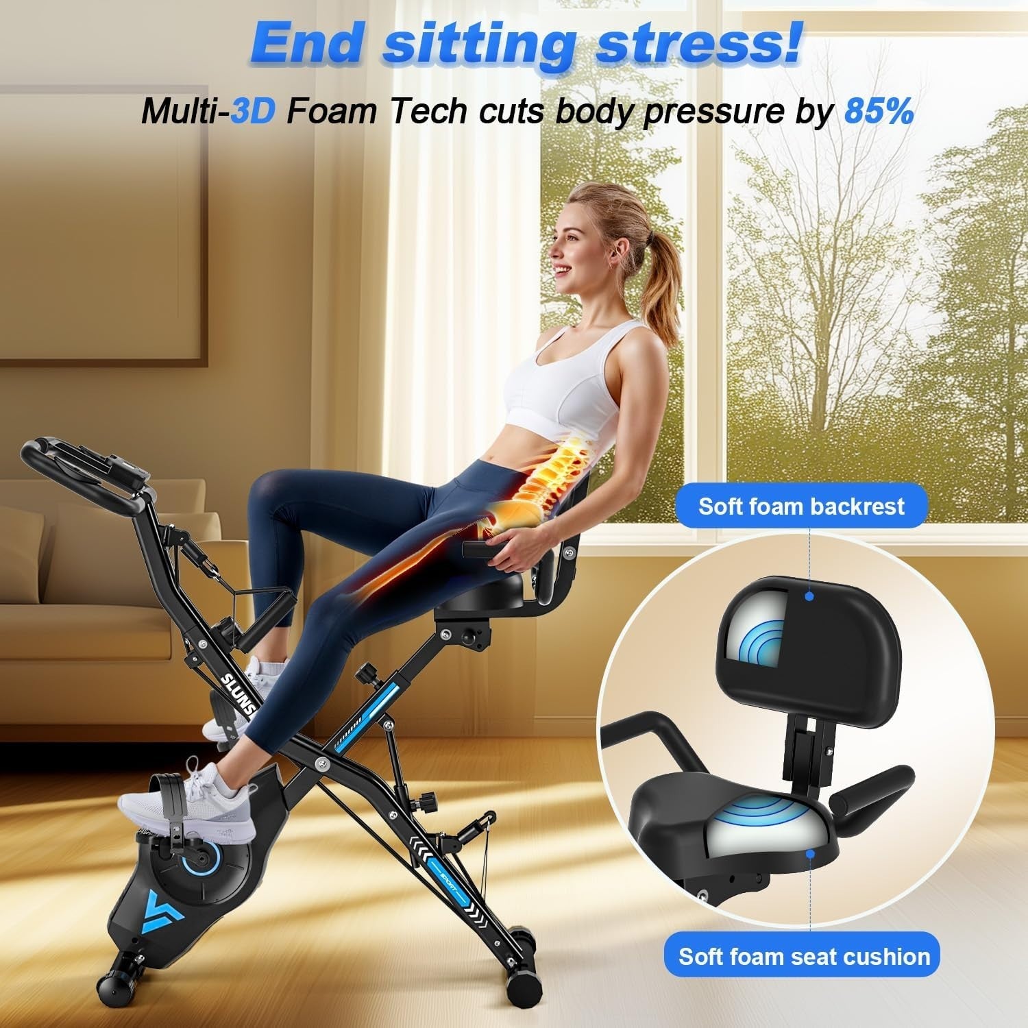 5-in-1 Folding Magnetic Exercise Bike w/ 16 Levels, LCD Monitor & 350lb Capacity