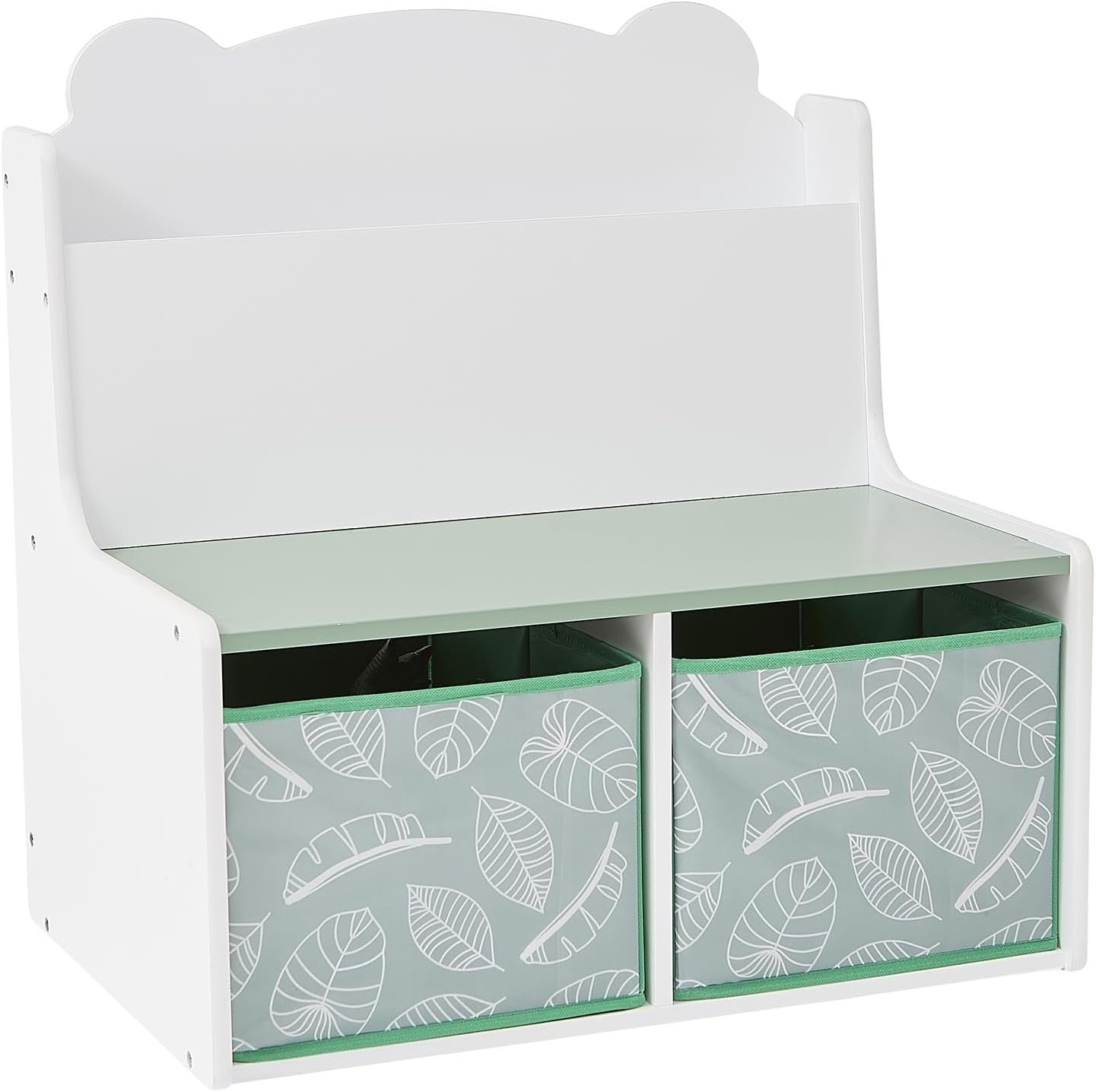 Kids Teddy Bear Bookcase with Seat &Storage Bins – H60xW61.5xD50cm