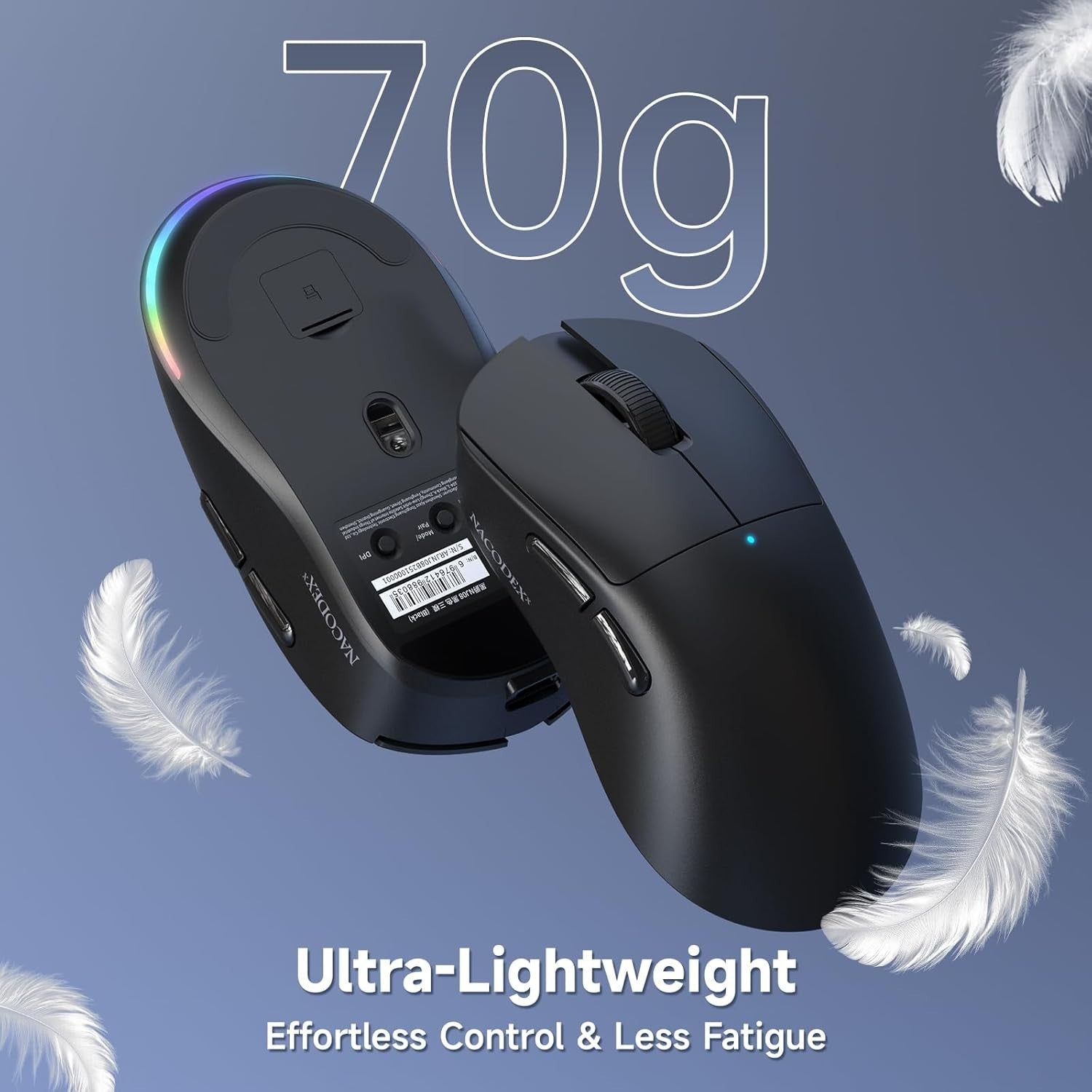 12800 DPI Tri-Mode Wireless Gaming Mouse 1000Hz RGB 70g Black