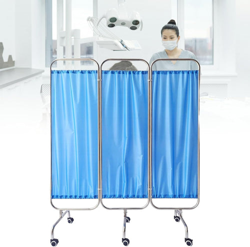 3 Panel Medical Privacy Screen on Wheels Stainless Steel Folding Hospital Divide