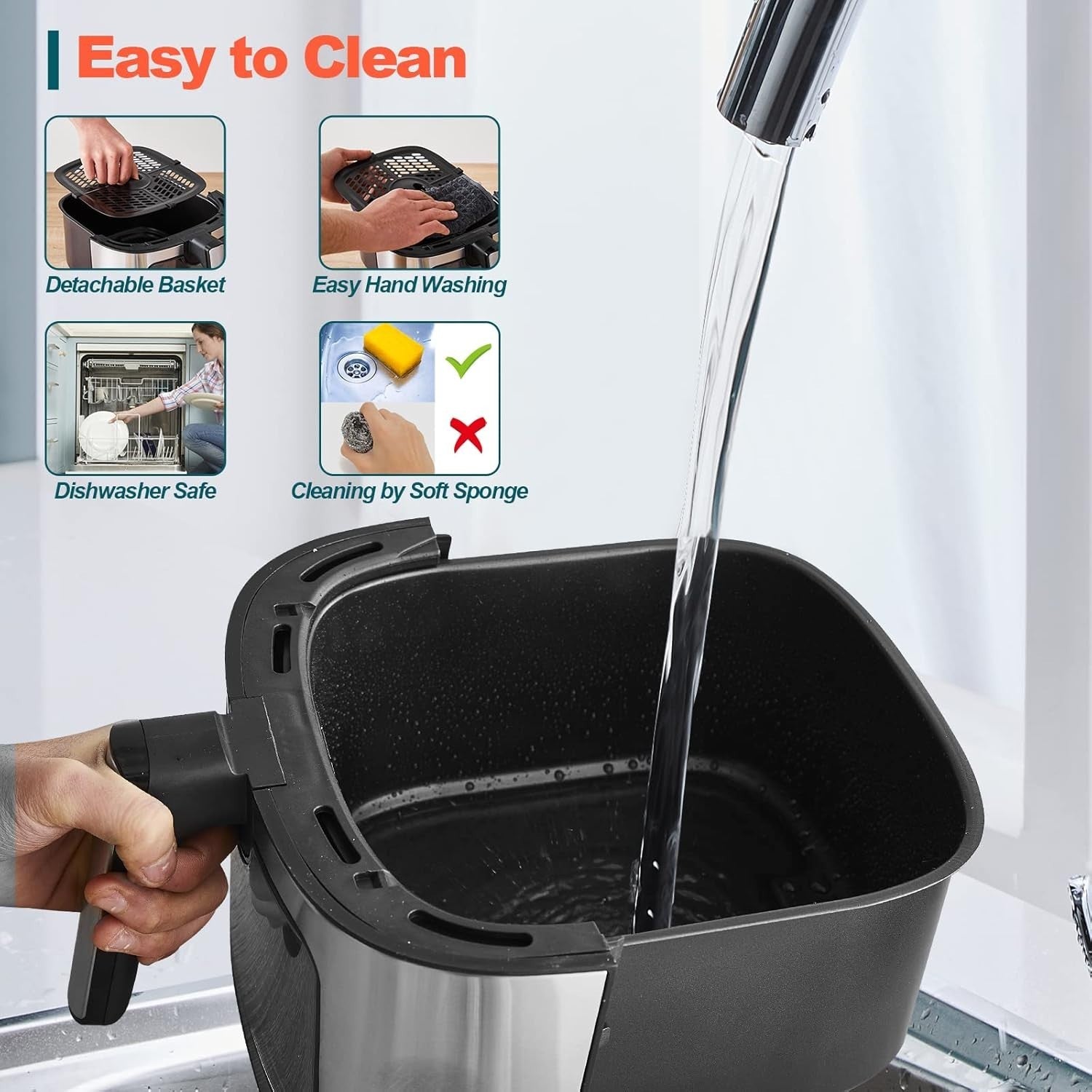 6.5L Air Fryer 1700W Rapid Air Dual Knob Window Non Stick Basket