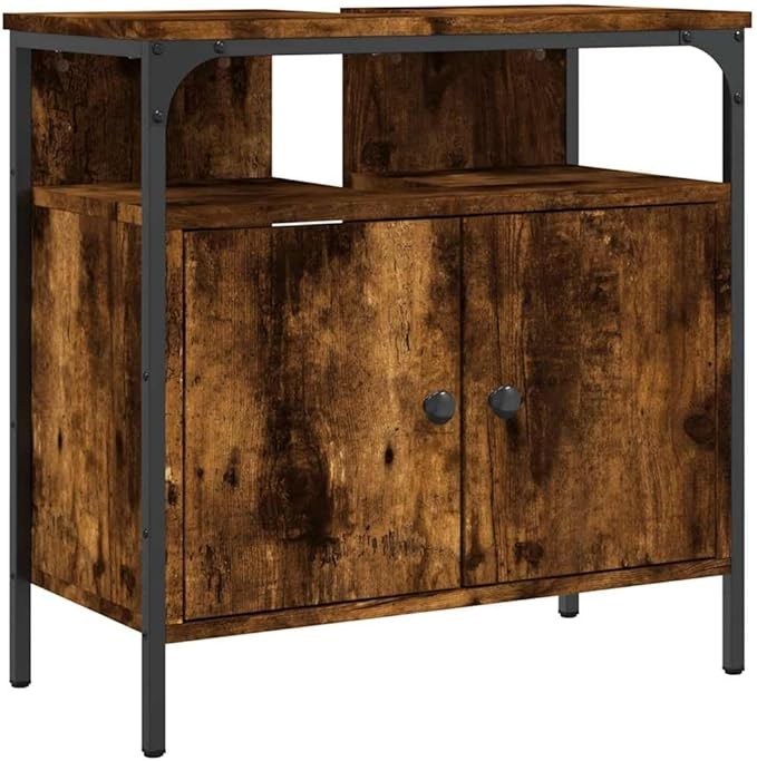 Smoked Oak Bathroom Sink Cabinet 60x30x60cm Rustic Under Sink Storage Unit