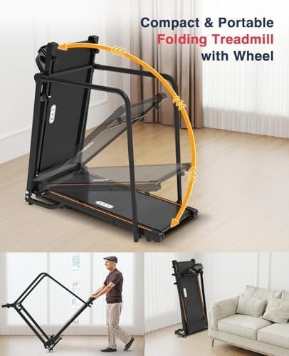 Foldable Walking Treadmill for Seniors 300lbs with Handrails & LED Display