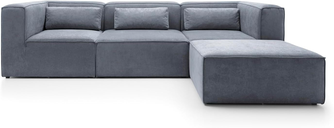 Dark Grey Corner Sofa 4 Seater | L Shape Modular Couch with Soft Chenille