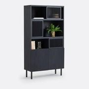 Black Oak Bookcase Cabinet with Sliding Doors & Soft Close Hinges 168cm