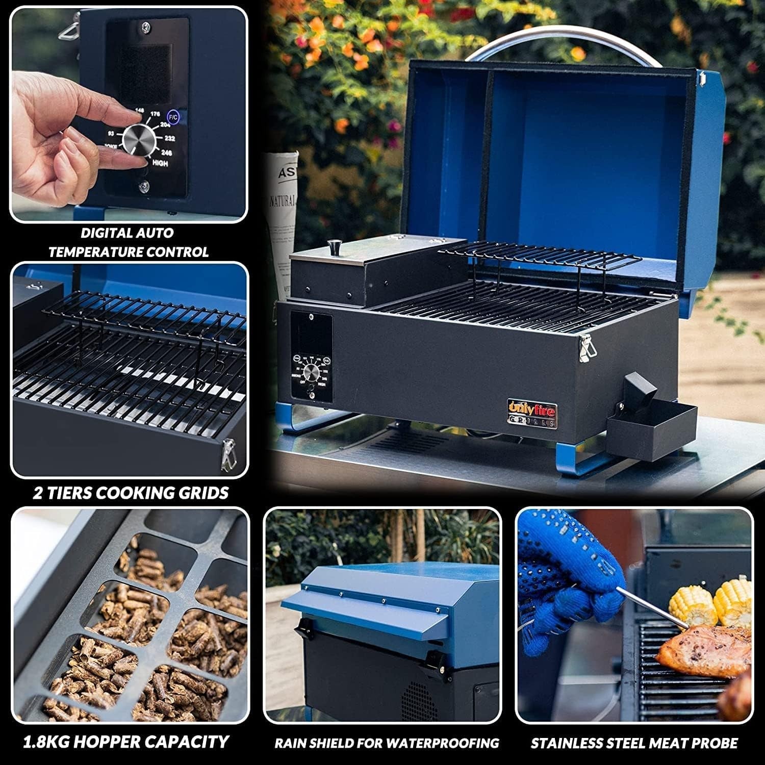 Portable Pellet Smoker BBQ Grill 8-in-1 Digital Temp Control Meat Probe