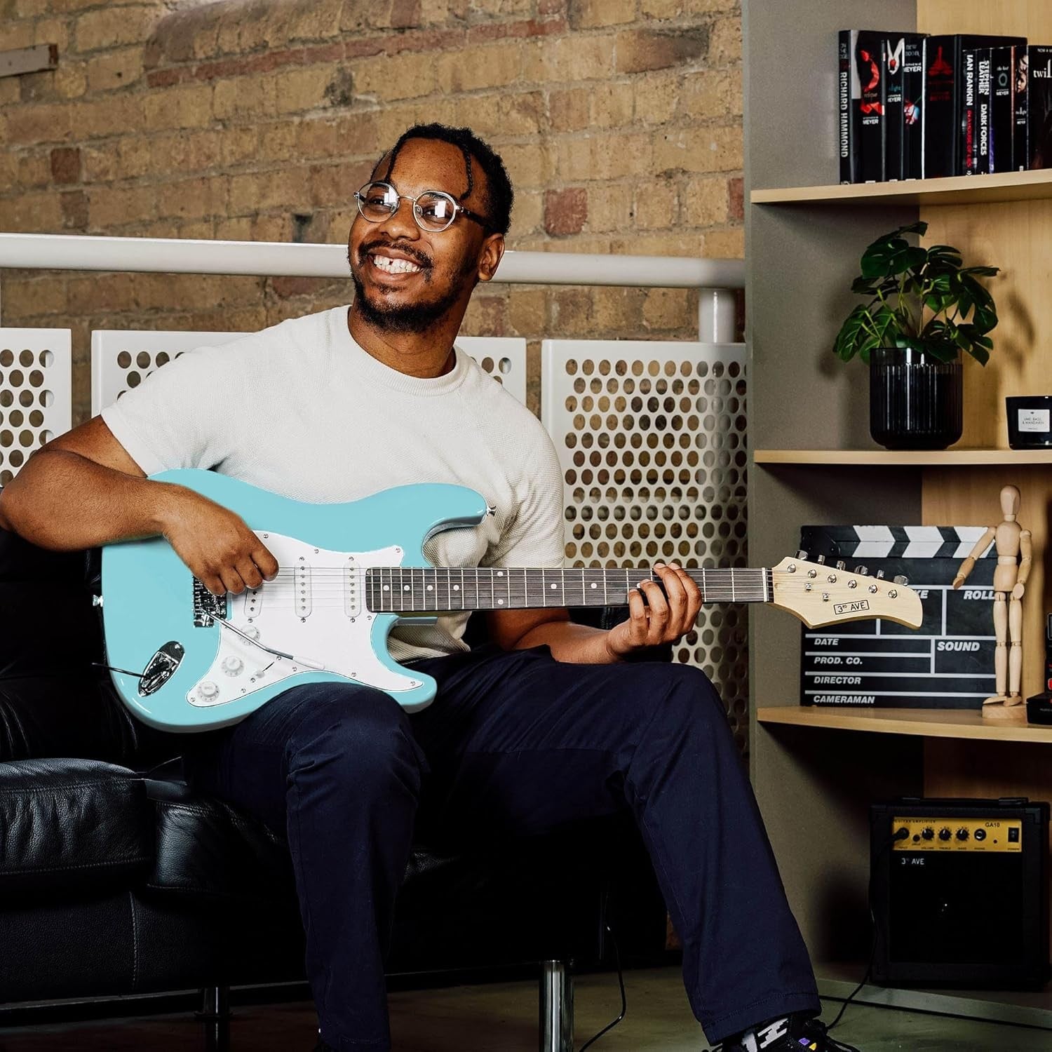 Full Size 4/4 Electric Guitar Starter Kit with Amp Pastel Blue