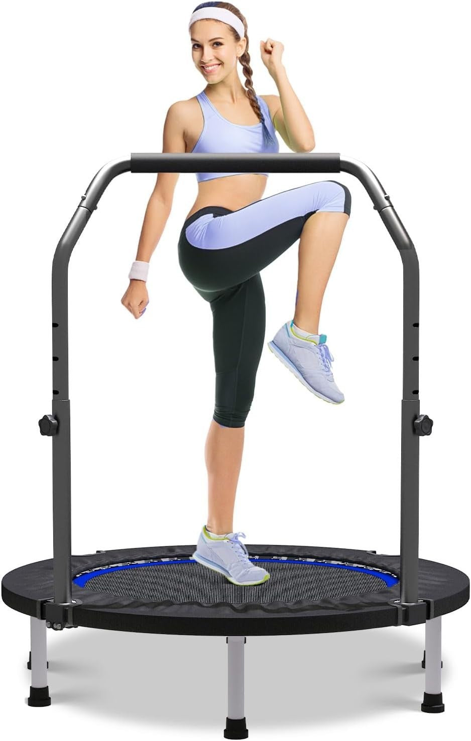 40in Fitness Rebounder Trampoline Adjustable Handle Quiet Indoor