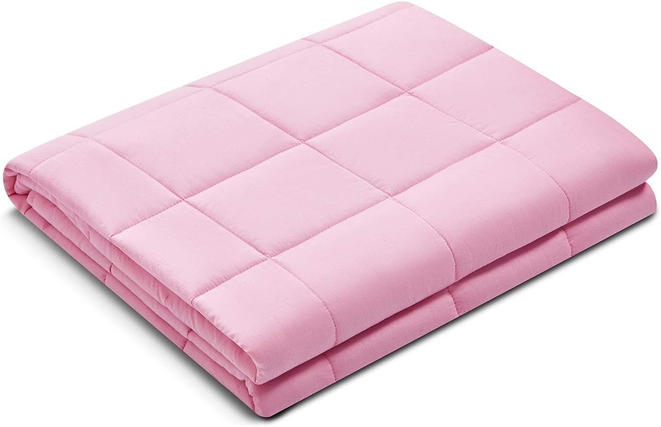 Weighted Blanket 60x80", 15lbs Cotton Glass Beads, Breathable, Pink