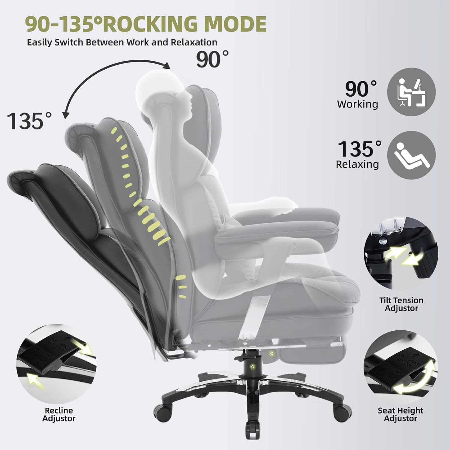 Big & Tall Gaming Office Chair 200kg Reclining w/ Footrest Black