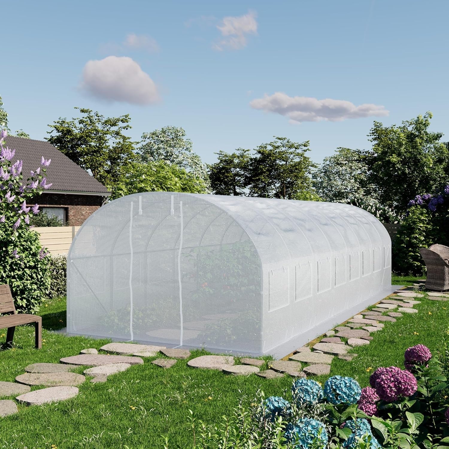 Heavy Duty Polytunnel Greenhouse 4x8m UV Resistant PE Cover with Windows & Steel