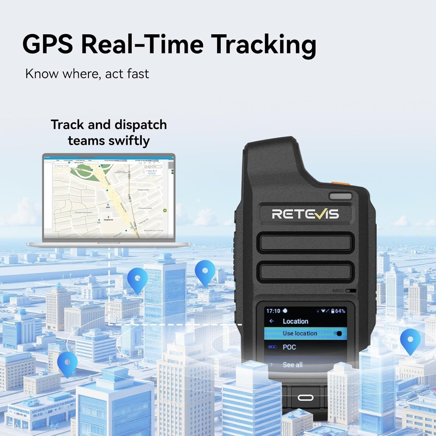 4G Network Walkie Talkie with GPS, WiFi, Zello, Type-C Fast Charge