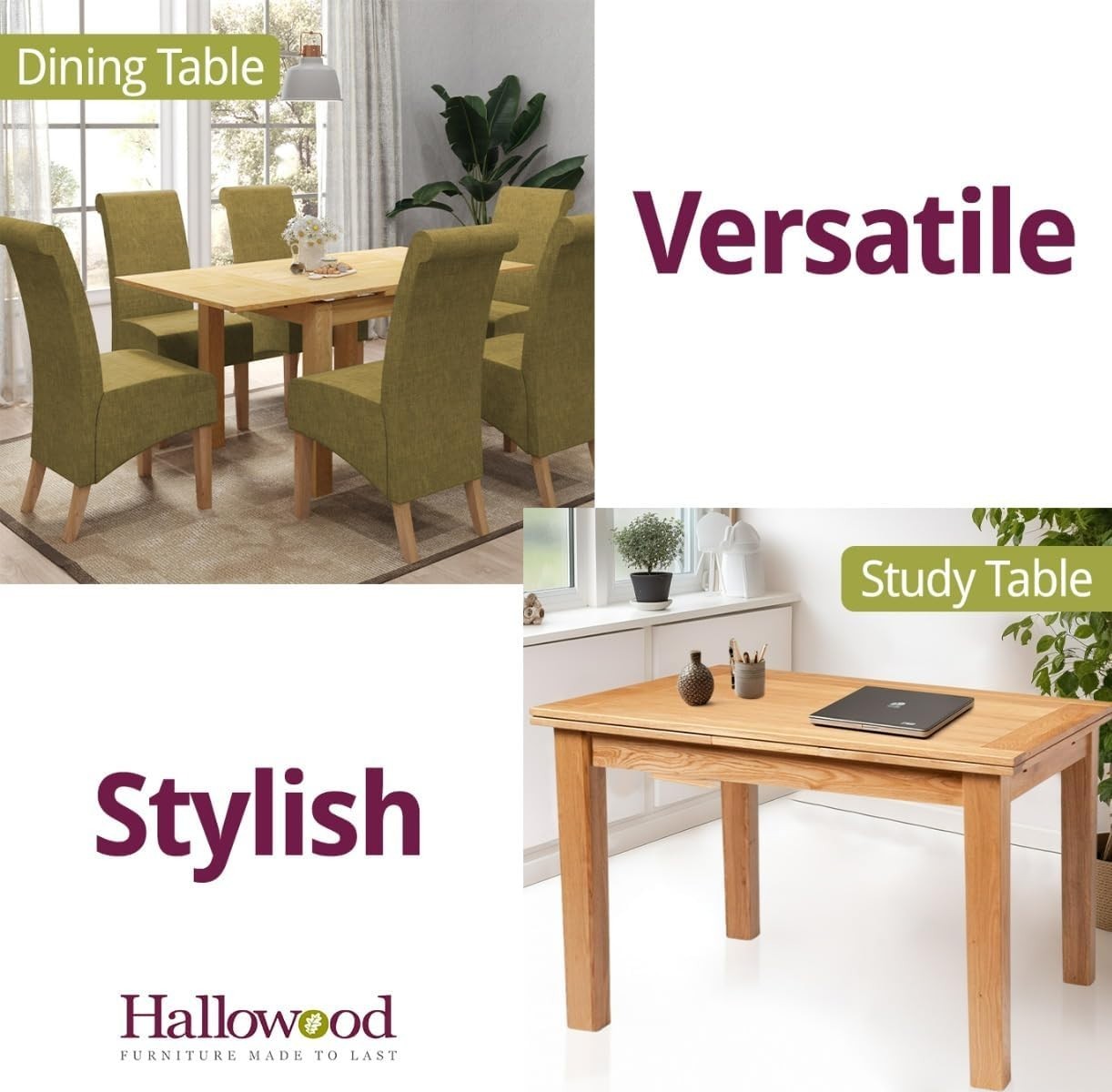 Small Extendable Oak Dining Table Rectangular Folding Space-Saving Modern