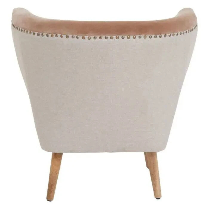 Brown Linen Accent Chair High Back Mango Wood Legs Curved Armchair