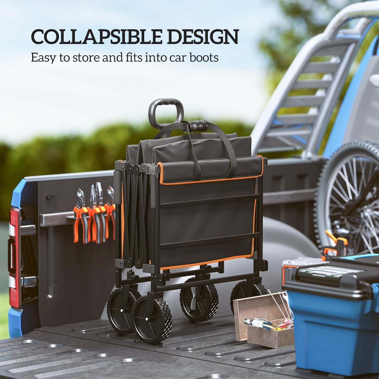 160L Folding Festival Trolley 100kg Heavy Duty Wagon w/ Tailgate & Bag